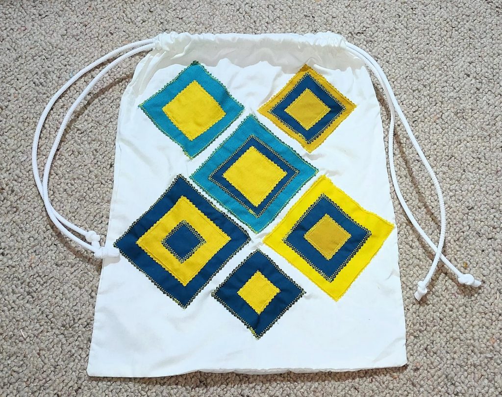 Handmade Patchwork Drawstring Bags- Large Blue N Yellow