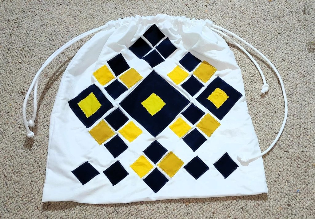 Handmade Patchwork Drawstring Bags- Navy n Yellow