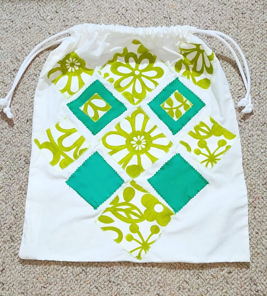 Handmade Patchwork Drawstring Bags- lime green flower