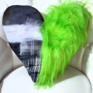 HANDMADE Green fur Heart shaped cushion