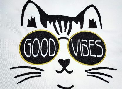 Handmade embroidery cat cushions- GOOD VIBES