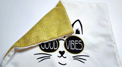 Handmade embroidery cat cushions- GOOD VIBES