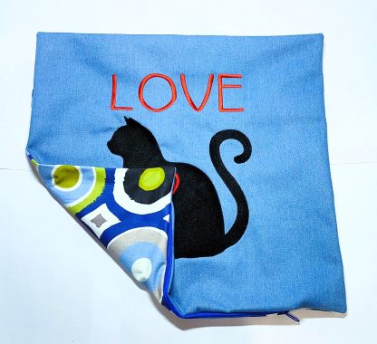 Handmade embroidery cat cushions- LOVE HEART CAT